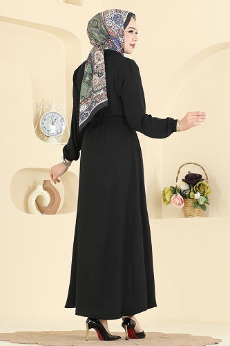 moda selvim عباءة أسود 3260HBS856 - Thumbnail