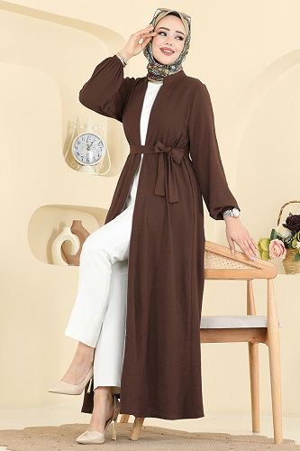 moda selvim Abaya 3260HBS856 Brown - Thumbnail