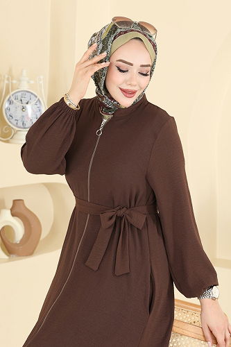 moda selvim Abaya 3260HBS856 Brown - Thumbnail