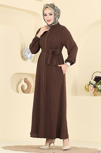 moda selvim عباءة بني 3260HBS856 - Thumbnail