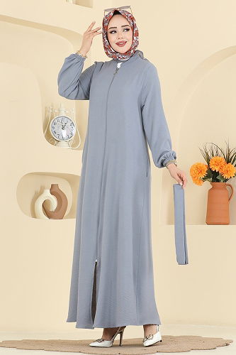 moda selvim عباءة رمادي 3260HBS856 - Thumbnail