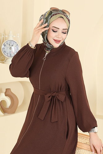 moda selvim عباءة بني فاتح 3260HBS856 - Thumbnail