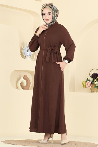 moda selvim عباءة بني فاتح 3260HBS856 - Thumbnail