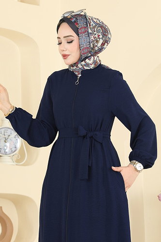 moda selvim Abaya 3260HBS856 Light Navy Blue - Thumbnail