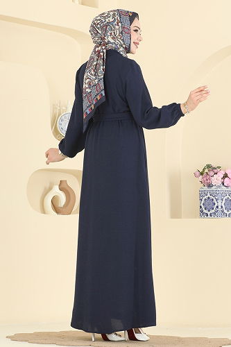 moda selvim عباءة كحلي 3260HBS856 - Thumbnail