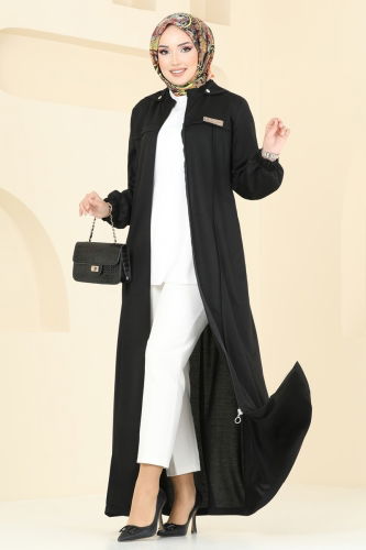 moda selvim Abaya 329DVL817 Black - Thumbnail