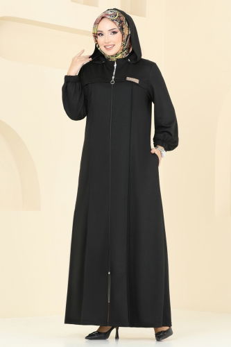 moda selvim Abaya 329DVL817 Black - Thumbnail