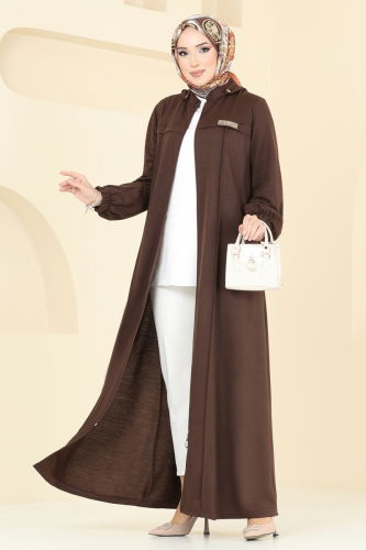 moda selvim Abaya 329DVL817 Brown - Thumbnail