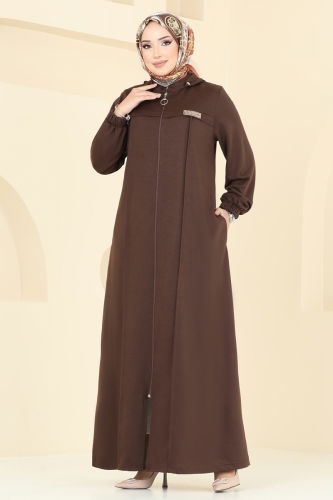 moda selvim Abaya 329DVL817 Brown - Thumbnail