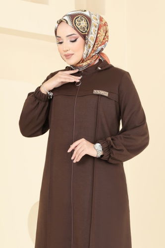 moda selvim Abaya 329DVL817 Brown - Thumbnail