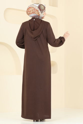 moda selvim Abaya 329DVL817 Brown - Thumbnail