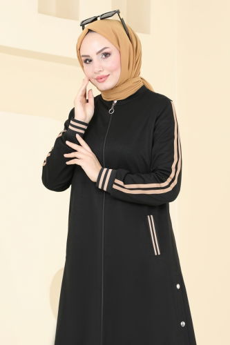 moda selvim Abaya 335DVL817 Black - Thumbnail