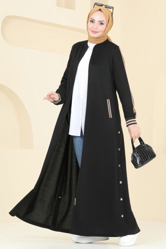 moda selvim Abaya 335DVL817 Black - Thumbnail