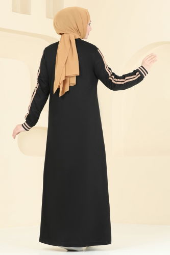 moda selvim Abaya 335DVL817 Black - Thumbnail