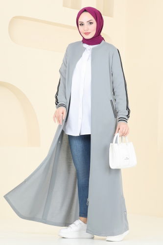 moda selvim Abaya 335DVL817 Gray - Thumbnail