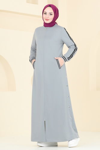 moda selvim Abaya 335DVL817 Gray - Thumbnail