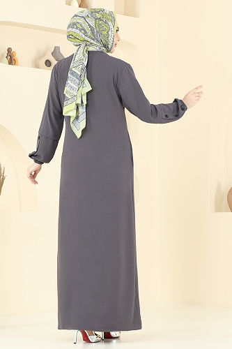moda selvim عباءة رمادي غامق 3534MP806 - Thumbnail
