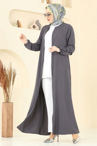 moda selvim عباءة رمادي غامق 3534MP806 - Thumbnail