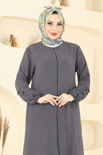 moda selvim عباءة رمادي غامق 3534MP806 - Thumbnail