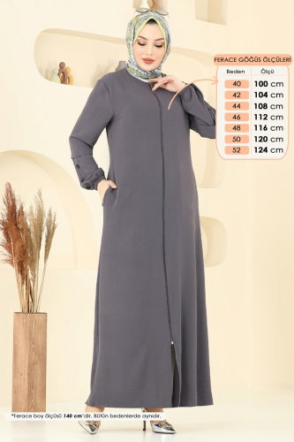 moda selvim عباءة رمادي غامق 3534MP806 - Thumbnail