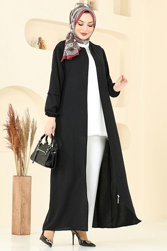 moda selvim عباءة أسود 3534MP806 - Thumbnail
