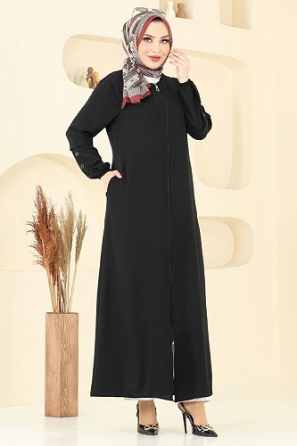 moda selvim عباءة أسود 3534MP806 - Thumbnail