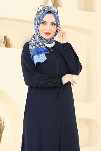 moda selvim عباءة كحلي 3534MP806 - Thumbnail