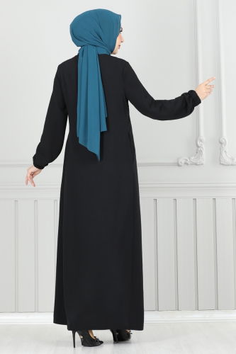 moda selvim Abaya 354DVL817 Black - Thumbnail