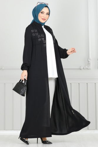 moda selvim Abaya 354DVL817 Black - Thumbnail