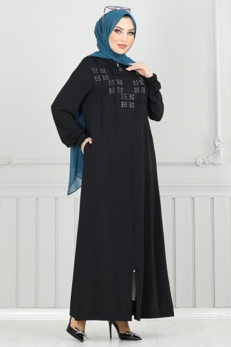 moda selvim Abaya 354DVL817 Black - Thumbnail