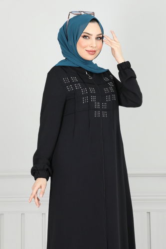 moda selvim Abaya 354DVL817 Black - Thumbnail