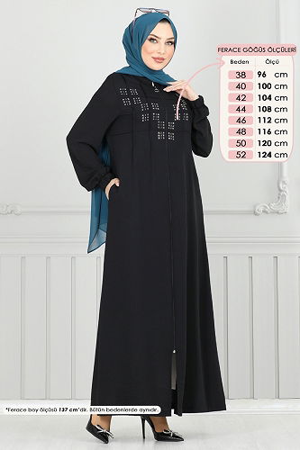 moda selvim Abaya 354DVL817 Black - Thumbnail