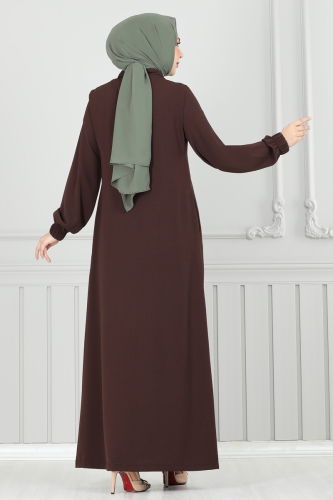 moda selvim Abaya 354DVL817 Brown - Thumbnail