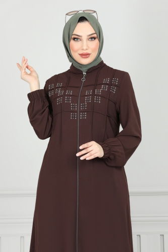 moda selvim Abaya 354DVL817 Brown - Thumbnail