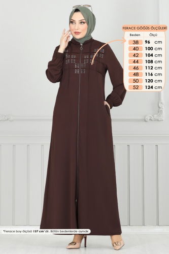 moda selvim Abaya 354DVL817 Brown - Thumbnail