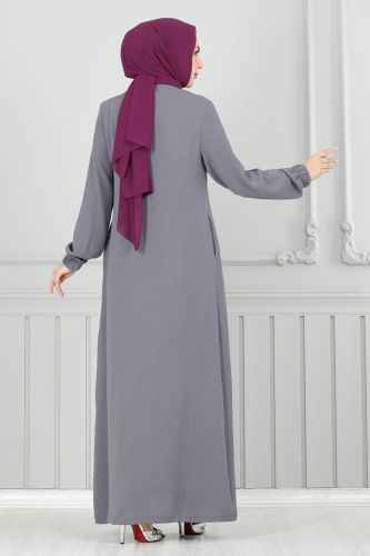 moda selvim Abaya 354DVL817 Gray - Thumbnail