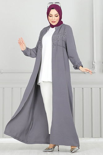 moda selvim Abaya 354DVL817 Gray - Thumbnail