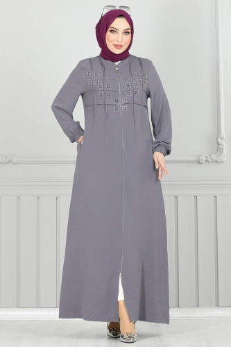 moda selvim Abaya 354DVL817 Gray - Thumbnail