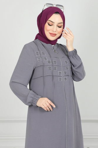 moda selvim Abaya 354DVL817 Gray - Thumbnail