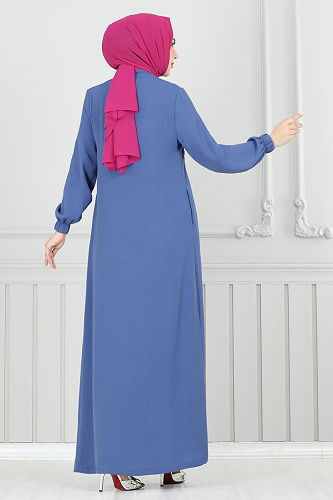 moda selvim Abaya 354DVL817 Indigo - Thumbnail