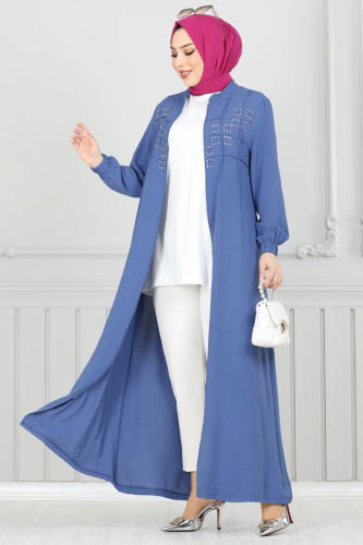 moda selvim Abaya 354DVL817 Indigo - Thumbnail