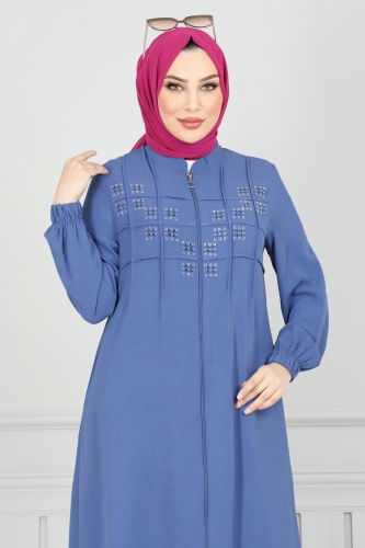 moda selvim Abaya 354DVL817 Indigo - Thumbnail