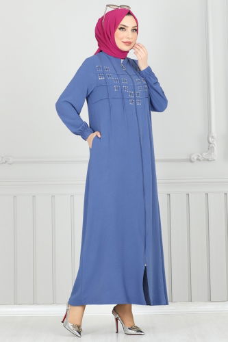 moda selvim Abaya 354DVL817 Indigo - Thumbnail