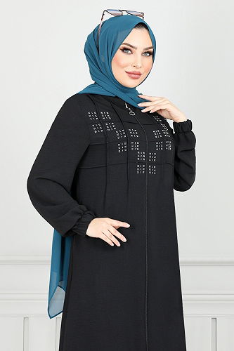 moda selvim Abaya 355DVL897-M Black - Thumbnail