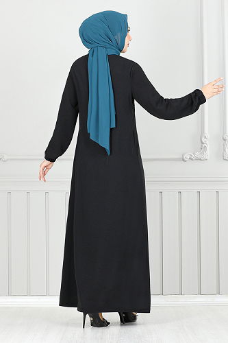 moda selvim Abaya 355DVL897-M Black - Thumbnail