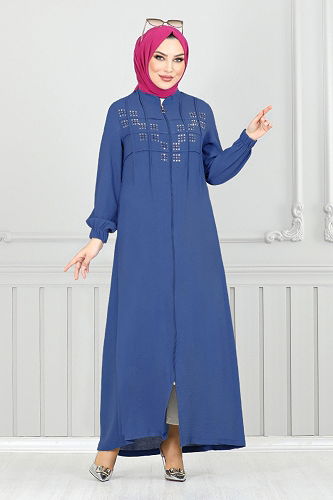 moda selvim Abaya 355DVL897-M Indigo - Thumbnail