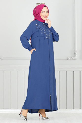 moda selvim Abaya 355DVL897-M Indigo - Thumbnail