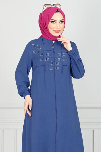 moda selvim Abaya 355DVL897-M Indigo - Thumbnail