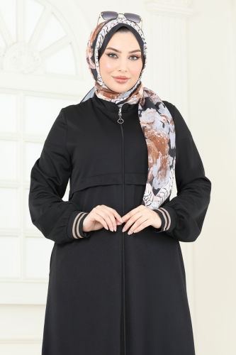 moda selvim Abaya 373DVL817 Black - Thumbnail