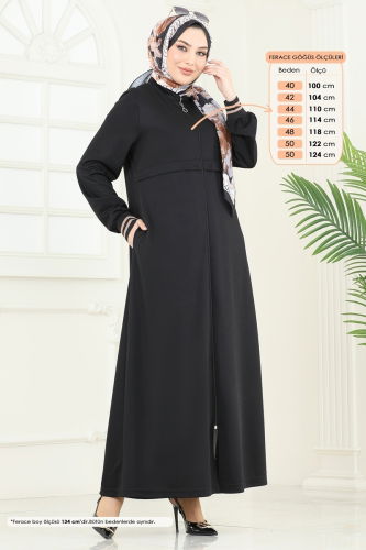 moda selvim Abaya 373DVL817 Black - Thumbnail